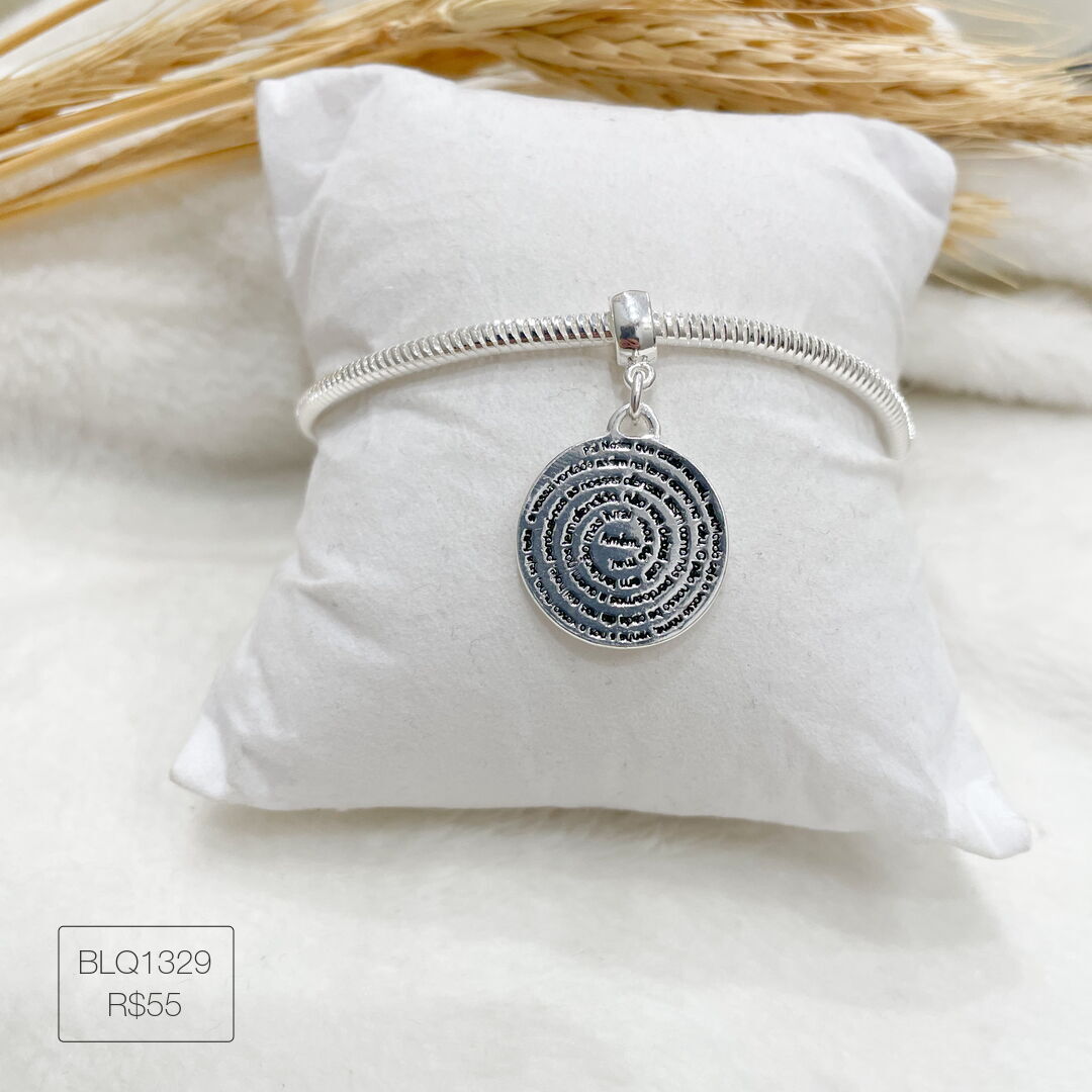 Berloque Pai Nosso Pendurado Esmaltado Prateado